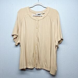 Lawrence Zarian Short Sleeve Cardigan Top Womens 3X Button Front Mature Stretch